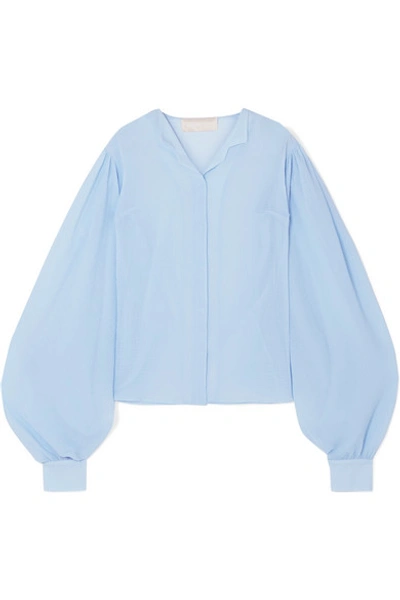 Shop Antonio Berardi Cotton And Silk-blend Crepon Blouse In Sky Blue