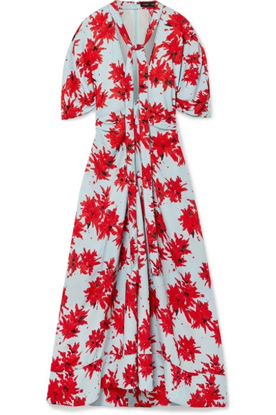 Shop Proenza Schouler Pussy-bow Floral-print Georgette Midi Dress In Sky Blue