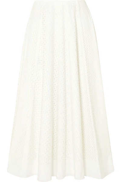 Shop The Row Mara Laser-cut Cotton-blend Midi Skirt In White