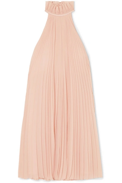 Shop Givenchy Satin-paneled Ruffled Pleated Silk-georgette Halterneck Mini Dress In Pink