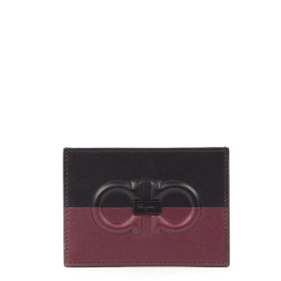 Shop Ferragamo Black & Red Gancini Leather Card Holder In Black/red
