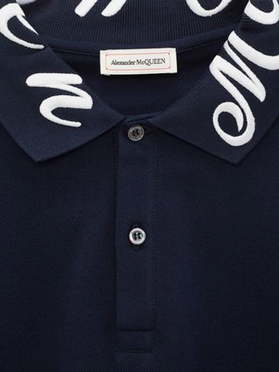 Shop Alexander Mcqueen Mcqueen Embroidery Polo Shirt In Blue - Navy