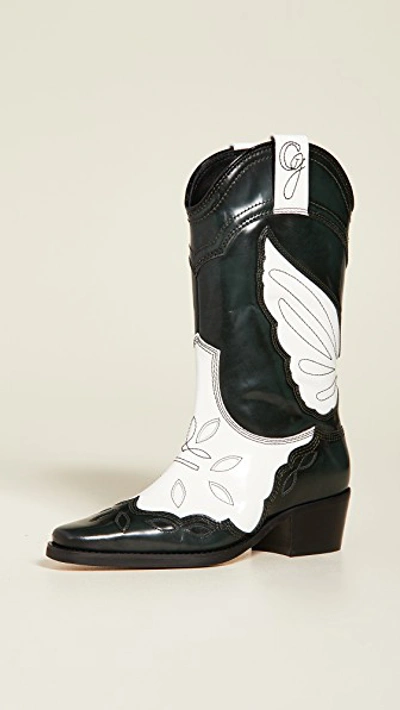 Shop Ganni High Texas Boots In Egret