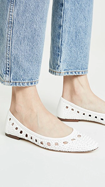 Shop Loeffler Randall Maura Woven Leather Ballet Flats In Optic White