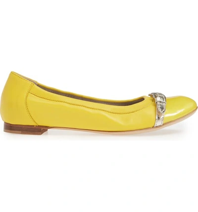 Shop Agl Attilio Giusti Leombruni Cap Toe Ballet Flat In Yellow Leather