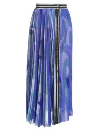 Shop Emilio Pucci Printed Plisse Maxi Skirt In White Blue