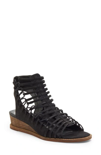 Shop Vince Camuto Romera Gladiator Sandal In Black Nubuck Leather
