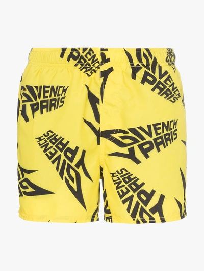 Shop Givenchy Logo Print Swim Shorts In Yellow