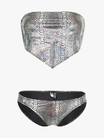 Shop Beth Richards Handkerchief Snakeskin-print Bikini In Metallic