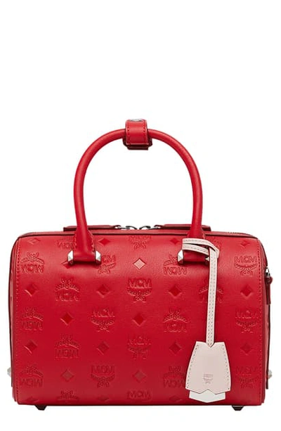 Shop Mcm Essential Monogram Leather Satchel - Red In Viva Red