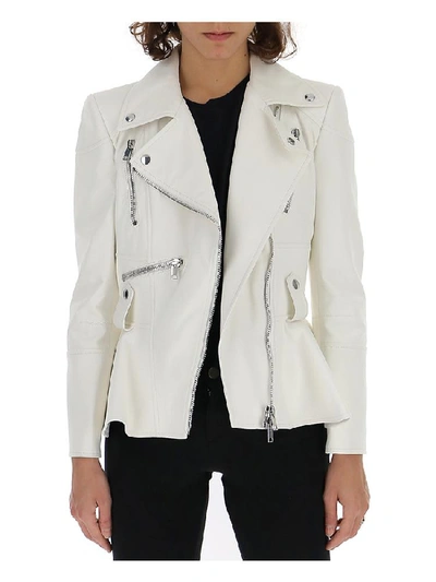 Shop Alexander Mcqueen Peplum Biker Jacket In White