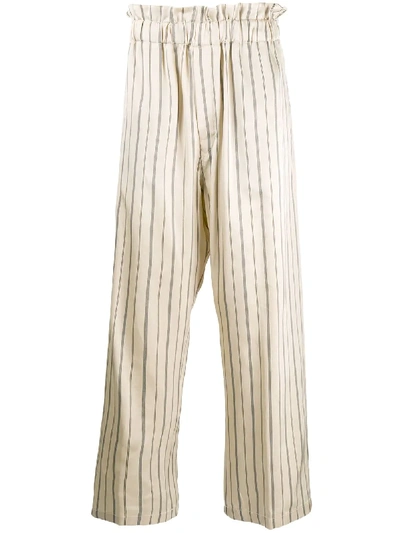 Shop Ann Demeulemeester Striped Wide Leg Trousers - Neutrals