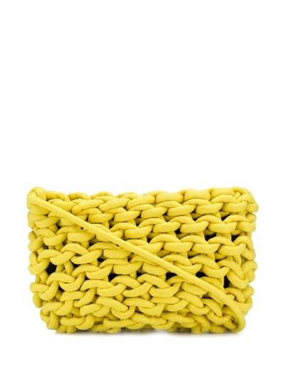 Shop Alienina Chunky Knit Shoulder Bag - Yellow