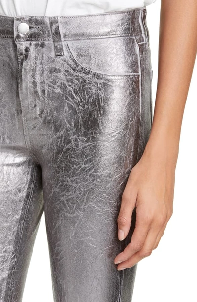 Shop L Agence Margot Metallic Coated Crop Skinny Jeans In Cloud/ Gunmetal Crkl Foil