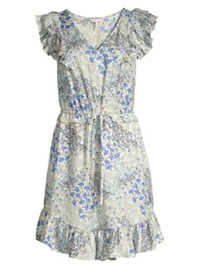 Shop Rebecca Taylor Ava Ruffled Silk Dress In Cream Blue