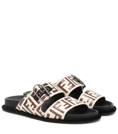 Shop Fendi Logo Leather Sandals In White