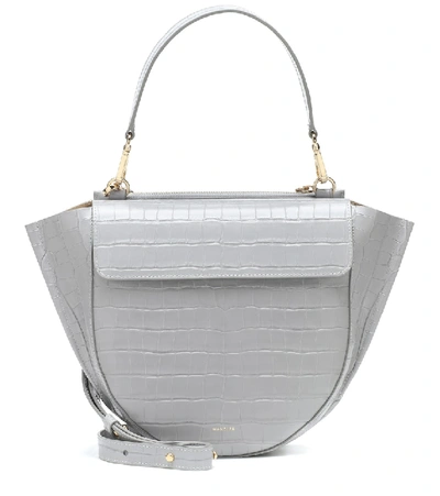 Shop Wandler Hortensia Medium Leather Shoulder Bag In Grey