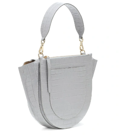 Shop Wandler Hortensia Medium Leather Shoulder Bag In Grey