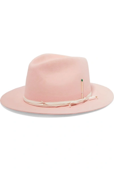 Shop Nick Fouquet Vaya Con Dios Feather-embellished Leather-trimmed Rabbit-felt Fedora In Pastel Pink