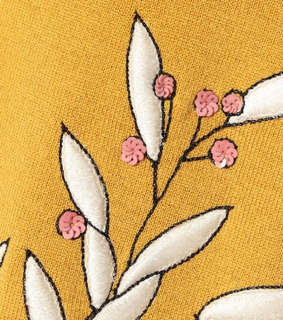 Shop Oscar De La Renta Embroidered Wool Cardigan In Yellow