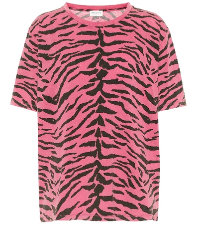 Shop Saint Laurent Zebra-printed Cotton T-shirt In Pink