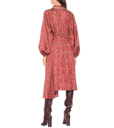 Shop Fendi Printed Silk-twill Midi Dress In Red