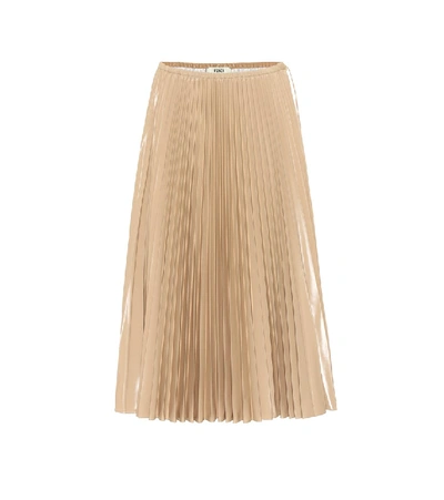 Shop Fendi Pleated Nylon Midi Skirt In Beige