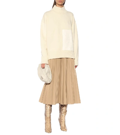 Shop Fendi Pleated Nylon Midi Skirt In Beige
