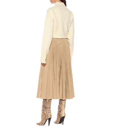 Shop Fendi Pleated Nylon Midi Skirt In Beige