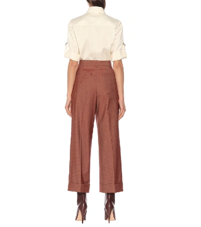 Shop Fendi Wool-blend Wide-leg Pants In Orange