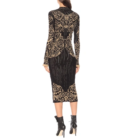 Shop Fendi Ribbed-knit Midi Dress In Black
