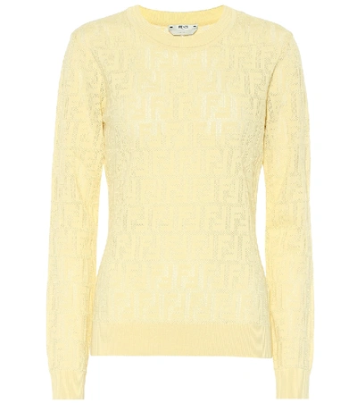 Shop Fendi Cotton-blend Knit Top In Yellow