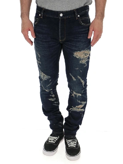 Shop Balmain Distressed Straight In Blue