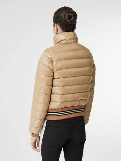 Shop Burberry Detachable Sleeve Icon Stripe Detail Puffer Jacket In Honey