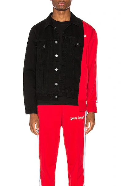 Shop Palm Angels Bold Track Trucker Jacket In Black & Red