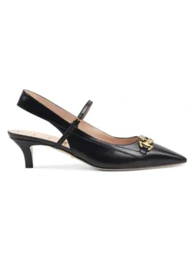 Shop Gucci Leather Slingback Pumps In Black