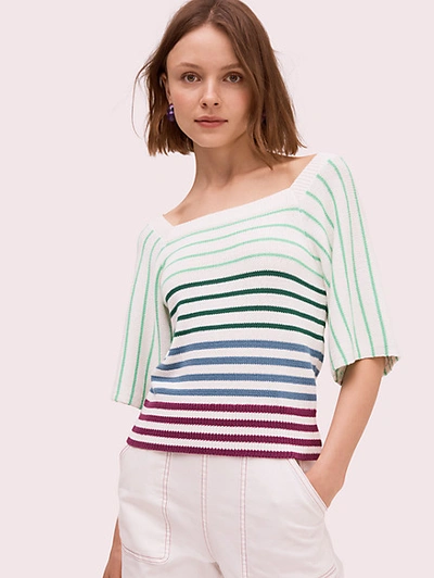 Shop Kate Spade Striped Square Neck Sweater In French Cream Multi