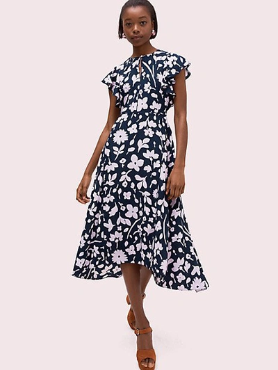 Shop Kate Spade Splash Flutter Sleeve Dress In Parisian Navy