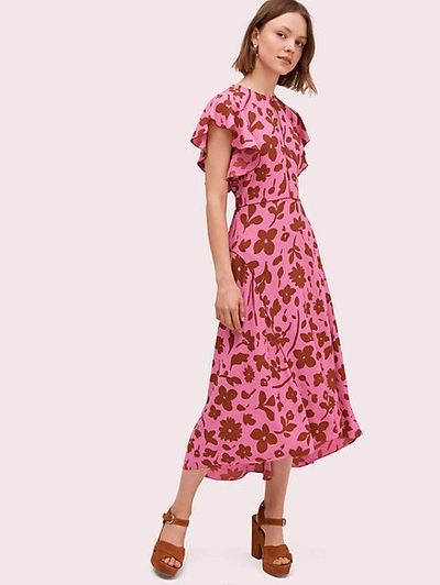 Shop Kate Spade Splash Flutter Sleeve Dress In Pink