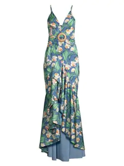 Shop Patbo Floral High-low Mermaid Dress In Blue