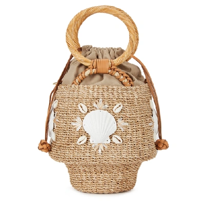 Shop Aranaz Alana Shell-appliquéd Raffia Bucket Bag