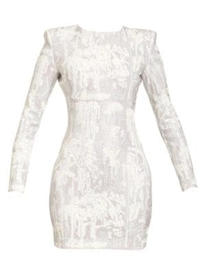 Shop Balmain Long-sleeve Pastel Stud Mini Dress In Multi