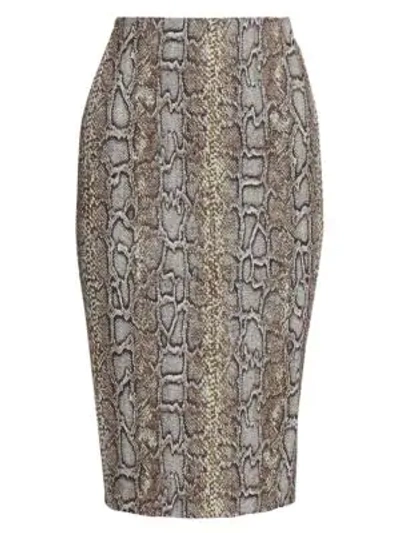 Shop Victoria Beckham Snake Print Pencil Skirt In Khaki