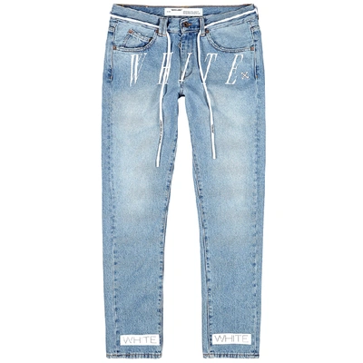 Shop Off-white Light Blue Printed Slim-leg Jeans