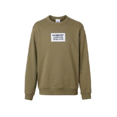 Shop Burberry Logo Print Cotton Sweatshirt In Dark Moss