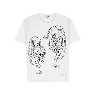 Shop Kenzo White Tiger-print Cotton T-shirt