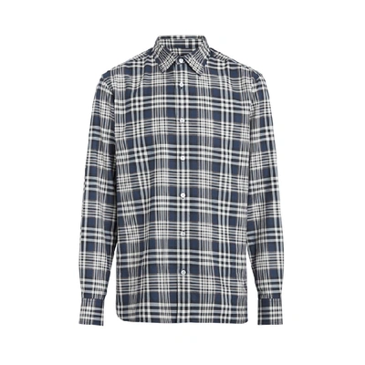 Shop Burberry Check Cotton Shirt In Pewter Blue Ip Ptn