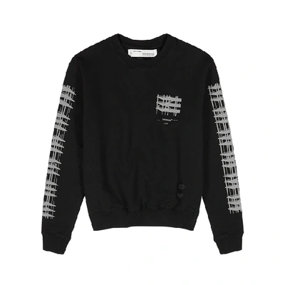 Shop Off-white Black Reflective-print Cotton Sweatshirt
