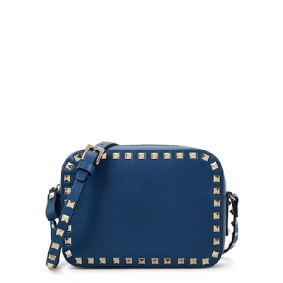 Shop Valentino Garavani Rockstud Navy Leather Cross-body Bag In Blue