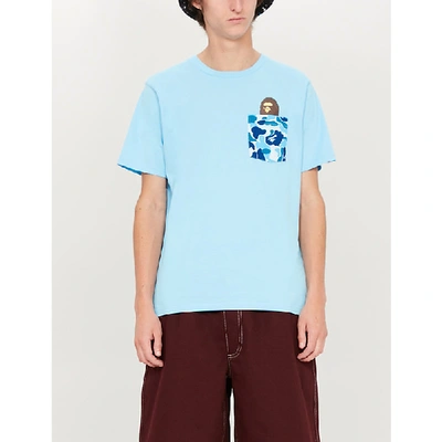 Shop A Bathing Ape Camouflage Logo-print Cotton-jersey T-shirt In Blue